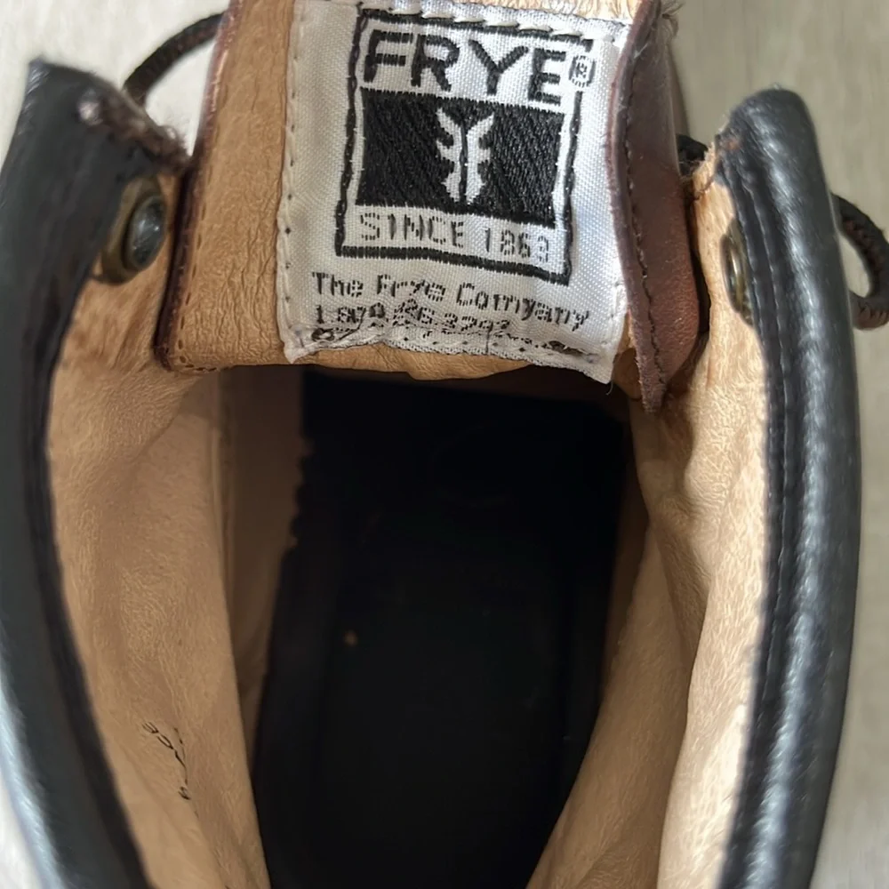 Frye Dakota Mid‎ Lace Up Tie Leather Boots Brown Boys Unisex Youth 13.5